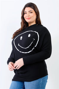 Plus Smile Front Print Flannel Dolman Sleeve Top
