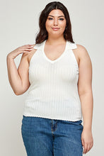 Load image into Gallery viewer, Plus Size, Solid Ribbed Knit Polo Sleeveless Top