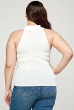 Load image into Gallery viewer, Plus Size, Solid Ribbed Knit Polo Sleeveless Top