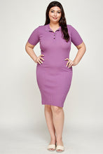 Load image into Gallery viewer, Plus Size Ribbed Knit Polo Dress