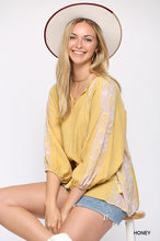 Load image into Gallery viewer, Solid Crinkle And Print Mix Raglan Sleeve Top With Tassel Tie