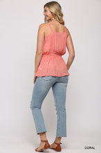 Load image into Gallery viewer, Solid Textured And Button Detail Ruffle Cami Top With Elastic Waist And Drawstring