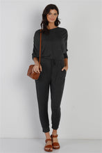 Load image into Gallery viewer, Ruched Detail Dolman Midi Sleeve Fitted Waistline Jumpsuit
