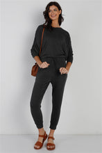 Load image into Gallery viewer, Ruched Detail Dolman Midi Sleeve Fitted Waistline Jumpsuit
