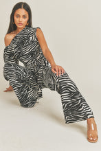 Load image into Gallery viewer, One Shoulder Zebra Print Jumpsuit