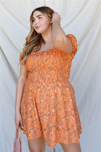 Load image into Gallery viewer, Plus Apricot Floral Print Smocked Puff Short Sleeve Romper