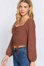 Load image into Gallery viewer, Long Sleeve Front Tied Ruched Detail Woven Top