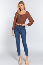 Load image into Gallery viewer, Long Sleeve Front Tied Ruched Detail Woven Top