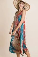 Load image into Gallery viewer, Tie Dye Ribbed Brush Sleeveless Flowy Asymmetrical Hem Midi Dress
