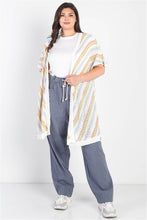 Load image into Gallery viewer, Plus White Multi Color Open Front Self-tie Detail Cardigan