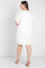 Load image into Gallery viewer, Plus White Bow Detail Short Sleeve V-neck Mini Dress