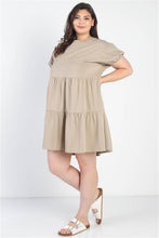 Load image into Gallery viewer, Plus Stone Short Puff Sleeve Flare Mini Dress