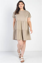 Load image into Gallery viewer, Plus Stone Short Puff Sleeve Flare Mini Dress