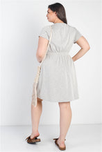 Load image into Gallery viewer, Plus Warm Grey Textured Button-up Short Sleeve Mini Dress