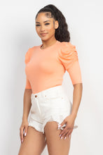 Load image into Gallery viewer, Round Neck Puff Ruched Sleeve Top