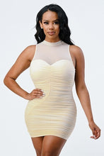 Load image into Gallery viewer, Lux Stretch Mock Neck Mesh Ruched Dress