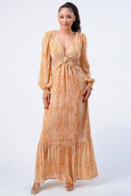 Load image into Gallery viewer, Printed V Neck Self Belted Side Cut Out Ruffled Maxi Dress