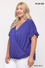 Load image into Gallery viewer, Solid Viscose Knit Surplice Top With Ruffle Sleeve