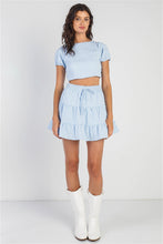Load image into Gallery viewer, Light Blue &amp; White Plaid Crop Top &amp; High Waist Flare Skirt Set
