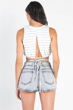Load image into Gallery viewer, White Light Blue Striped Self-tie Detail Sleeveless Crop Top