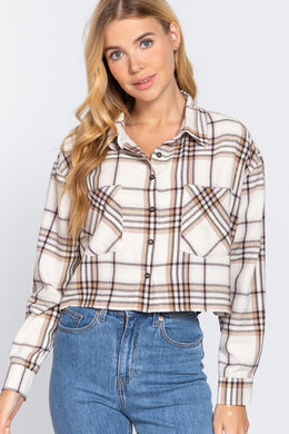 Long Slv Plaid Jacquard Crop Shirt