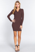 Load image into Gallery viewer, Long Slv V-neck Sweater Rib Mini Dress