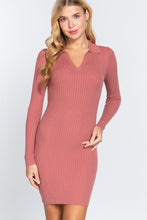 Load image into Gallery viewer, Long Slv V-neck Sweater Rib Mini Dress