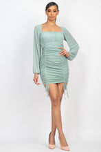 Load image into Gallery viewer, Ruched Square Neck Mesh Sleeve Dress