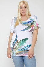 Load image into Gallery viewer, Flutter Sleeve Top Featuring A Multicolored Feather
