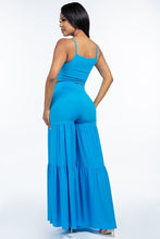 Load image into Gallery viewer, Solid Tie Front Spaghetti Strap Tank Top And Tiered Wide Leg Pants Two Piece Set