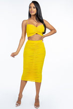 Load image into Gallery viewer, Solid Ruched Spaghetti Strap Tank Top And Midi Skirt Two Piece Set