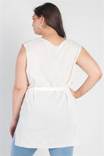 Load image into Gallery viewer, Plus White Knit Belted V-neck Sleeveless Top