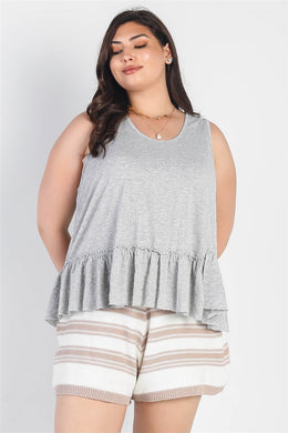 Plus Heather Grey Textured Flare Hem Sleeveless Top