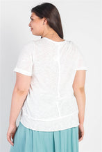 Load image into Gallery viewer, Plus White Trim Detail Round Neck Short Sleeve Top