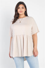 Load image into Gallery viewer, Plus Ribbed Trim Detail Short Sleeve Flare Hem Top