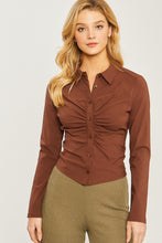 Load image into Gallery viewer, Woven Solid Ruched Front Long Sleeve