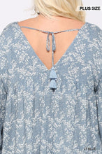 Load image into Gallery viewer, Ditsy Printed And Back Tassel Tie Top With Wrist Smocking Detail