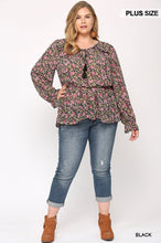 Load image into Gallery viewer, Floral Printed And Elastic Waist Chiffon Top With Tassel Tie