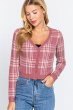 Load image into Gallery viewer, Long Sleeve V-neck Fitted Button Down Plaid Sweater Cardigan