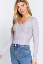 Load image into Gallery viewer, Long Sleeve V-neck Cable Sweater