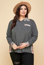 Load image into Gallery viewer, Plus Size Printed Patchwork Contrast Button Up Shirt