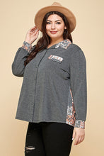 Load image into Gallery viewer, Plus Size Printed Patchwork Contrast Button Up Shirt