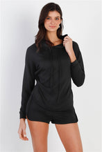 Load image into Gallery viewer, Black Racer Back Detail Long Sleeve Hooded Top &amp; Short Set