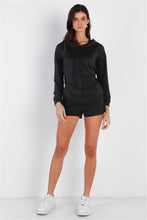 Load image into Gallery viewer, Black Racer Back Detail Long Sleeve Hooded Top &amp; Short Set