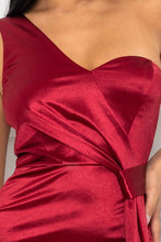 Load image into Gallery viewer, Satin One Shoulder Pleated Draped Side Maxi Dress
