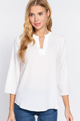 3/4 Roll Up Slv Woven Blouse