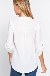 3/4 Roll Up Slv Woven Blouse