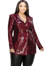 Load image into Gallery viewer, Plus Disco Metallic Sequins Double Breasted Blazer