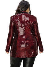 Load image into Gallery viewer, Plus Disco Metallic Sequins Double Breasted Blazer