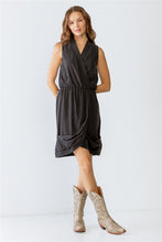 Load image into Gallery viewer, Washed Black Wrap Sleeveless V-neck Mini Dress